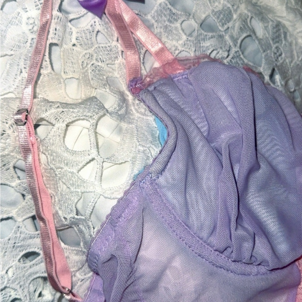 Frilly Micro Mesh Sugar Thrillz Corset Bustier Cotton Candy Pink Purple Cami med - Picture 5 of 8